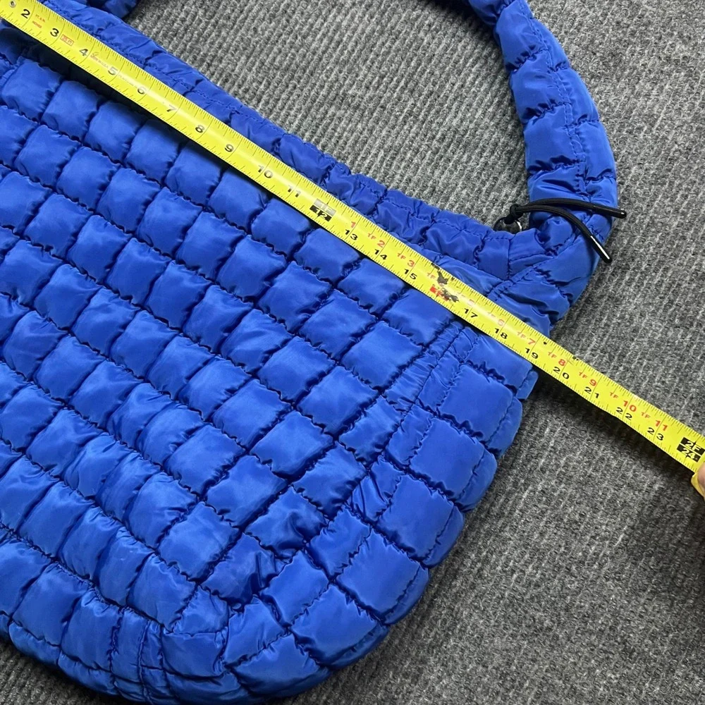 Free People FP Movement Quilted Carryall Puffer Bag Royal Blue Hobo Tote 20x23